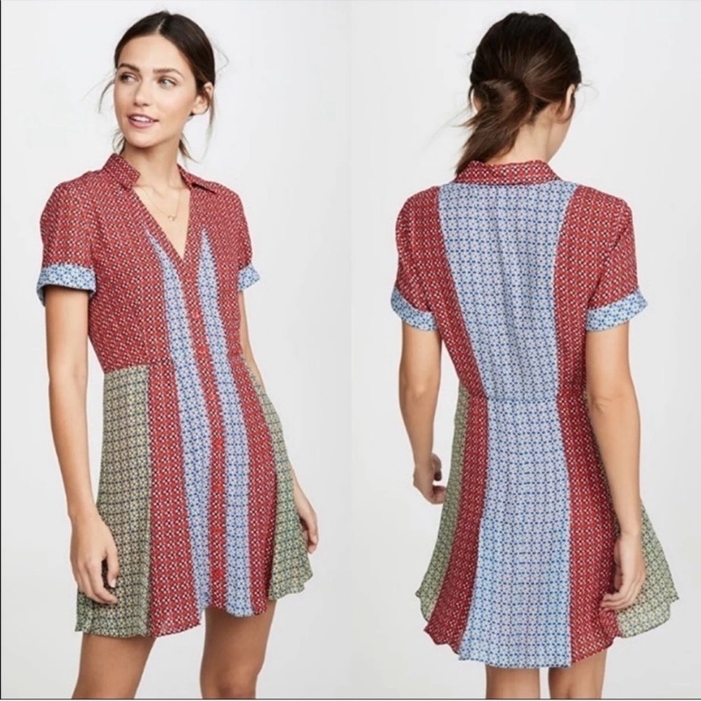 Alice Olivia Abelia patchwork mini dress button down